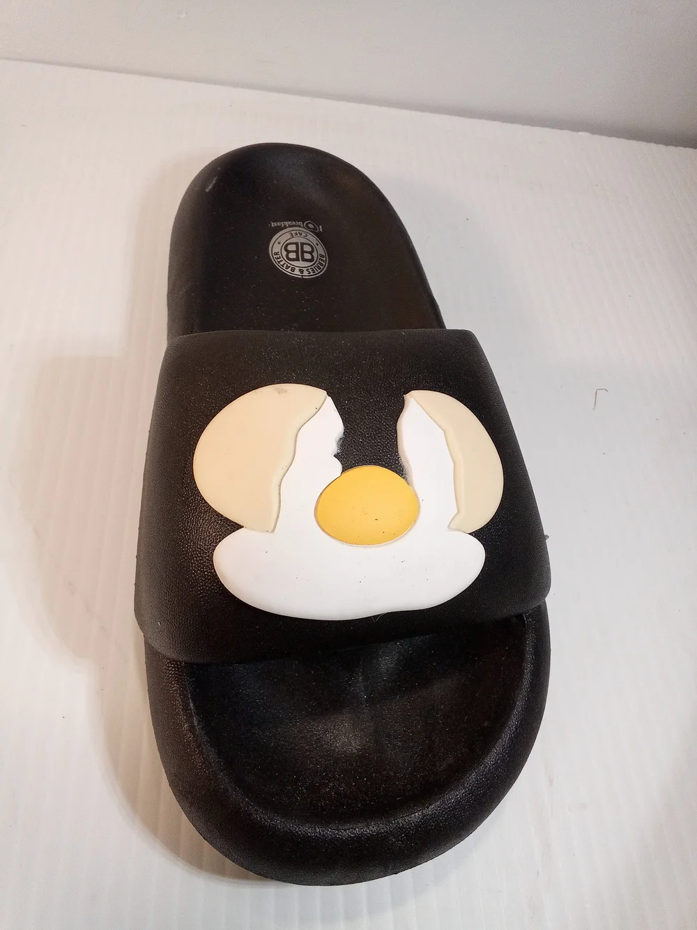 Berries & Batter Cafe Womens Black Egg Graphic Slide Sandals Slip On US 8.5